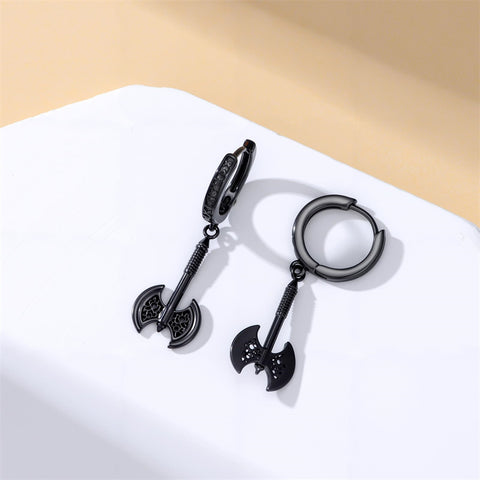 Sterling Silver Feather Arrowhead Axe Hoop Earrings