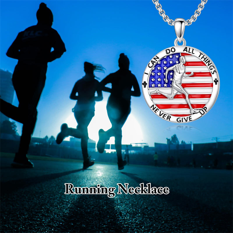 Sterling Silver American Flag Baseball  Basketball Boxing Football Golf Sports Pendant Necklace