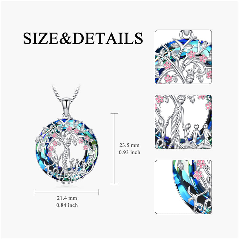 Sterling Silver Crystal Tree of Life Family Pendant Necklace for 1 to 5 Children
