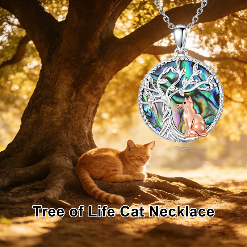 Sterling Silver Abalone Shell Tree of Life Lion Wolf Cat Dog Pendant Necklace
