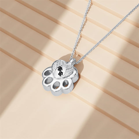 Sterling Silver Paw Print Urn Necklace for Ashes