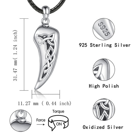 Sterling Silver Celtic Knot Wolf Tooth Urn Necklace for Ashes