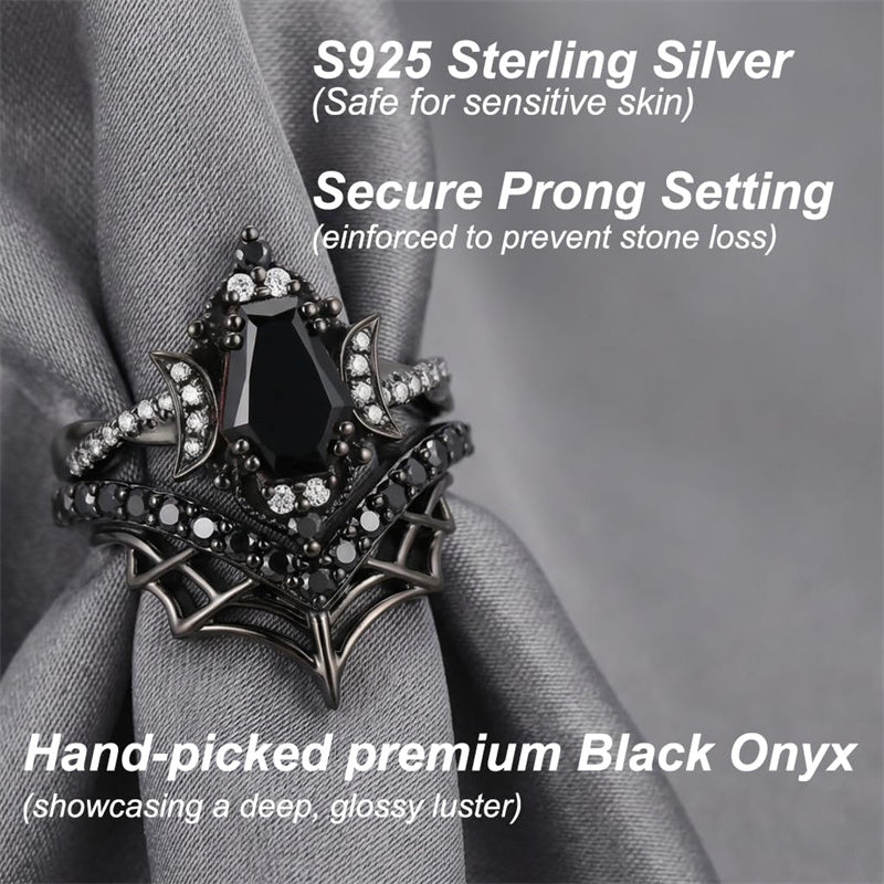 Sterling Silver 10K  14K  18K Gold 1CT-4CT Black Onyx Engagement Ring Gothic Wedding Promise Ring
