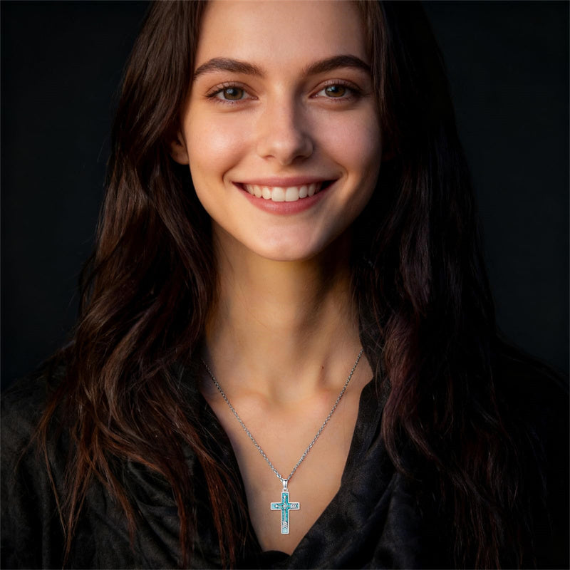 Sterling Silver Cross Pendant Necklace for Women Southwestern Cross Jewelry Gifts