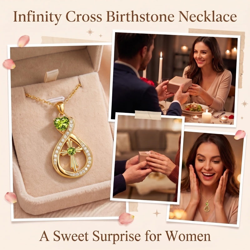 14K Gold Plated Infinity Birthstone  Butterfly Cross Necklace for Women