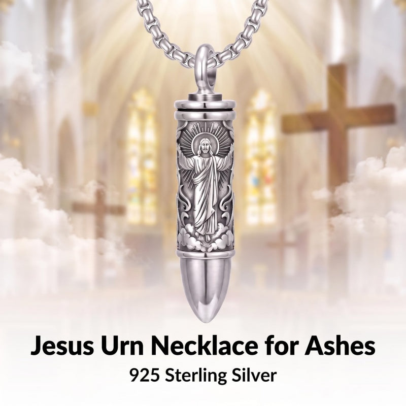 Sterling Silver Animal Angel Wings Pet Jesus Bullet Urn Necklaces for Ashes for Men