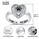 S925 Sterling Silver Paw Urn Ring for Ashes  Heart Keepsake Memorial Jewelry Gifts
