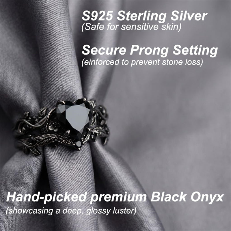 Sterling Silver 10K  14K  18K Gold 1CT-4CT Black Onyx Engagement Ring Gothic Wedding Promise Ring