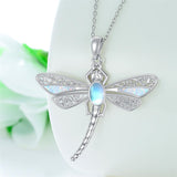 Dragonfly Necklace with Opal & Moonstone 925 Sterling Silver Dragonfly Pendant Jewelry Christmas Birthday Gifts for Women Mom Girlfriend