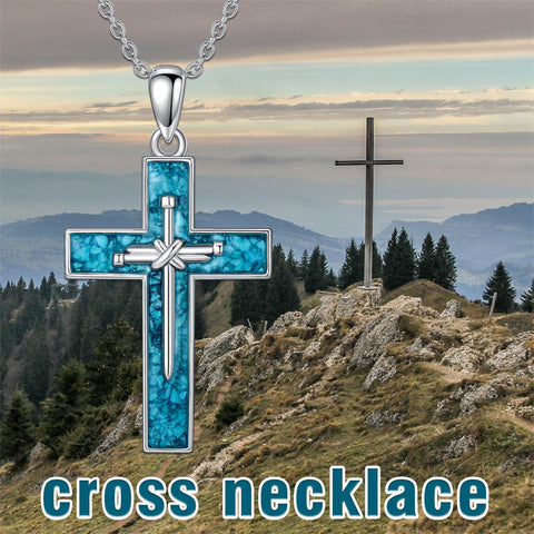 Sterling Silver Turquoise Abalone Shell Oxidation Cross Pendant Necklace