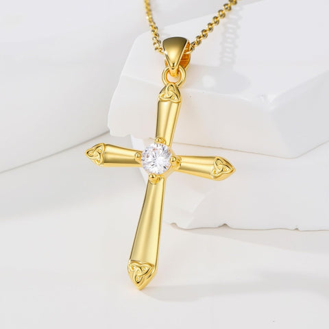 14K Gold Plated Cross Pendant Necklace Faith Jewelry Gift for Women