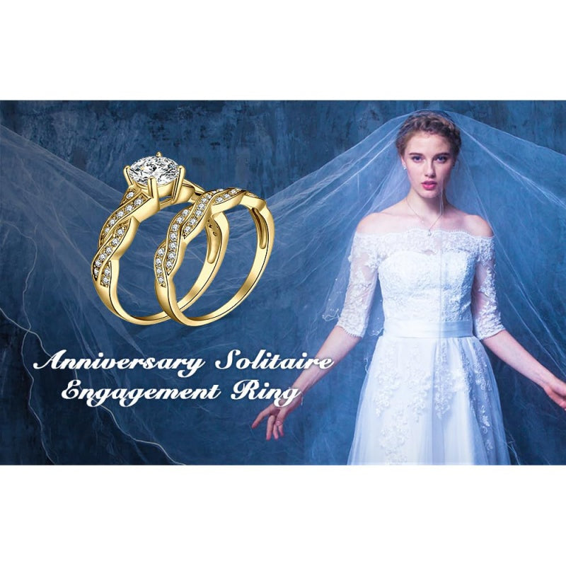 14K Gold Plated  1.5CT Cubic Zirconia  Wedding Bands Engagement Rings Promise Rings for Her