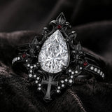 Sterling Silver 10K 14K 18K Gold Moissanite Gothic Black  Engagement Wedding Ring  for Women Halloween Gift