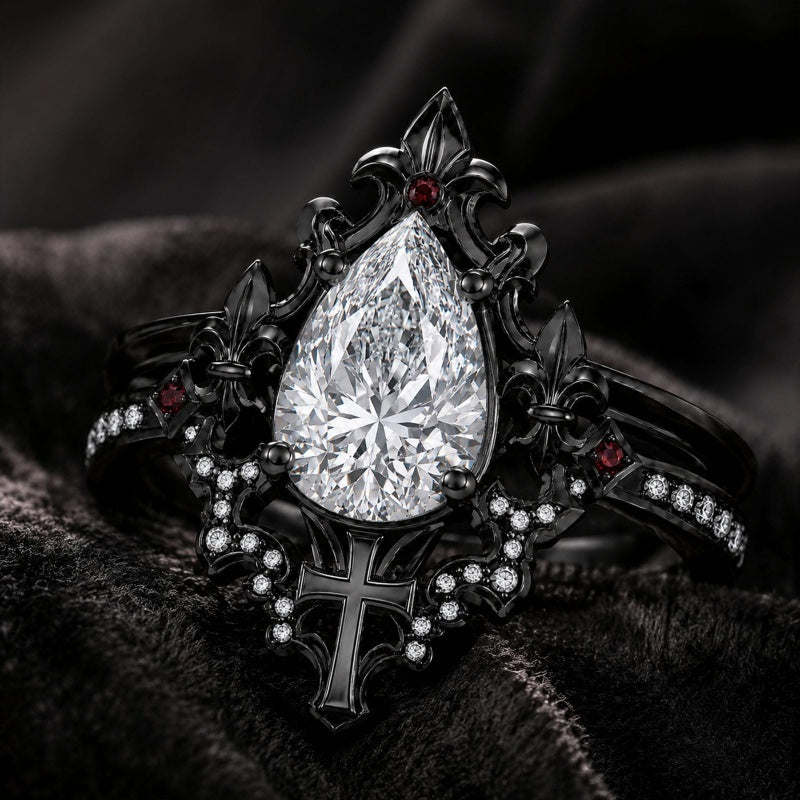 Sterling Silver 10K 14K 18K Gold Moissanite Gothic Black  Engagement Wedding Ring  for Women Halloween Gift