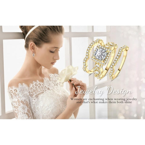 14K Gold Plated  1.5CT  Princess Cubic Zirconia Infinity Twist Engagement Rings  Anniversary Wedding Band Bridal Sets