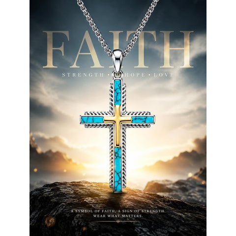 14K Gold Plated Two Tone Cross Pendant Necklace Christian Jewelry Religious Gift