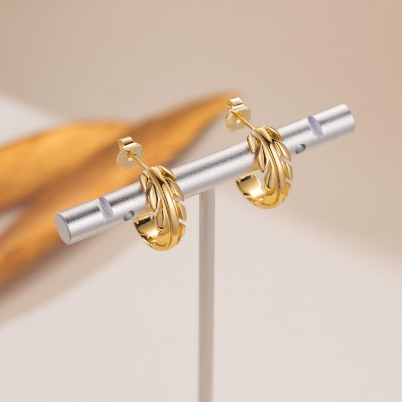 14K Gold Plated Natural Leaves Stud Earrings  for Women