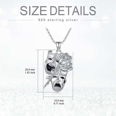 Sterling Silver Tragedy Comedy Mask Drama Theater Pendant Face Pendant Necklace