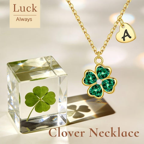 14K Gold Plated Initial Four Leaf Clover Pendant Necklace