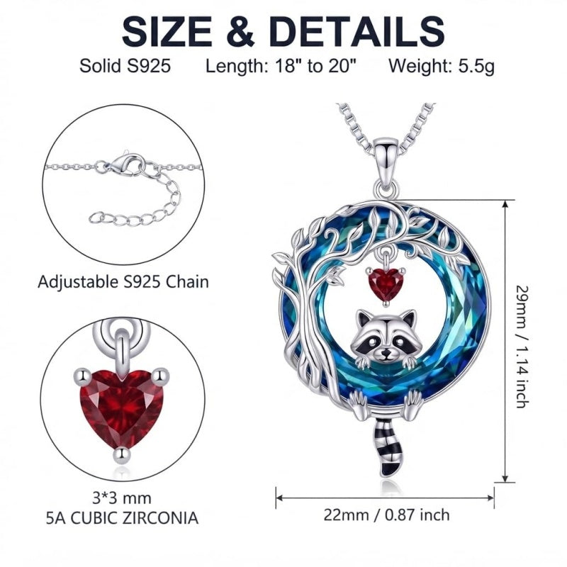 Sterling Silver Blue Crystal  Tree of Life Raccoon Bunny Cat Corgi  Pendant  Necklace  Anniversary Birthday Gifts