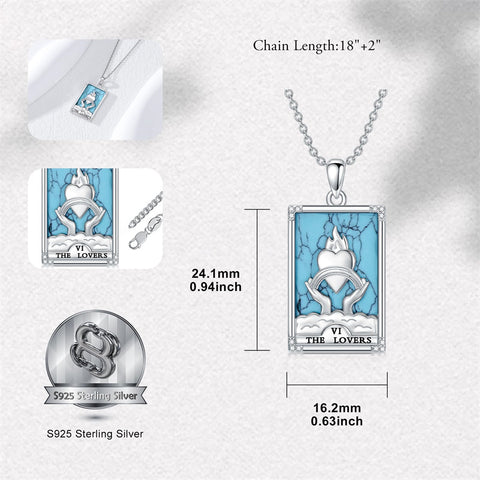 Sterling Silver Turquoise Empress The Lovers  The Moon Wheel Of Fortune The Sun Tarot Card Pendant Necklace