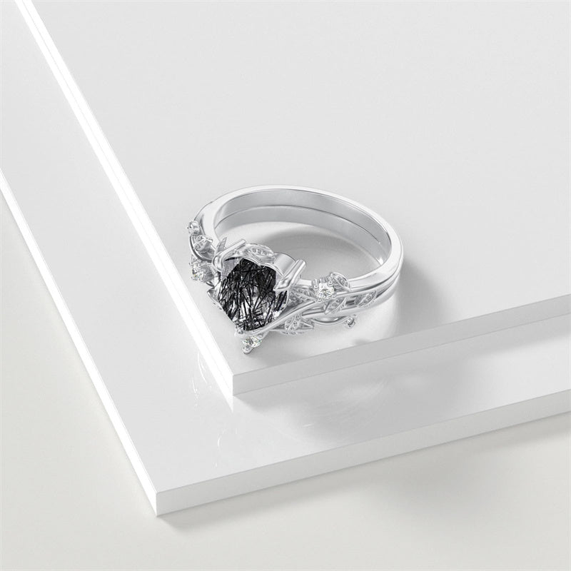 Sterling Silver Pear Oval Kite Heart Hexagon Emerald Coffin Cut Gemstone Engagement Promise Ring Set