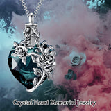 Sterling Silver Heart TearDangle Crystal Rose Cremation Urn Necklace for Ashes