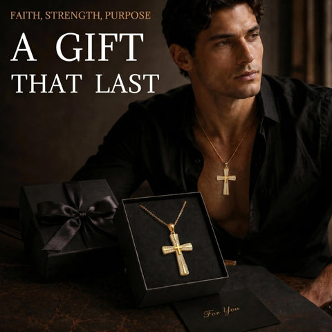 14K Gold Plated Cubic Zircon Cross Pendant Necklace for Men Birthdays Anniversary Christmas Father's Day Gift