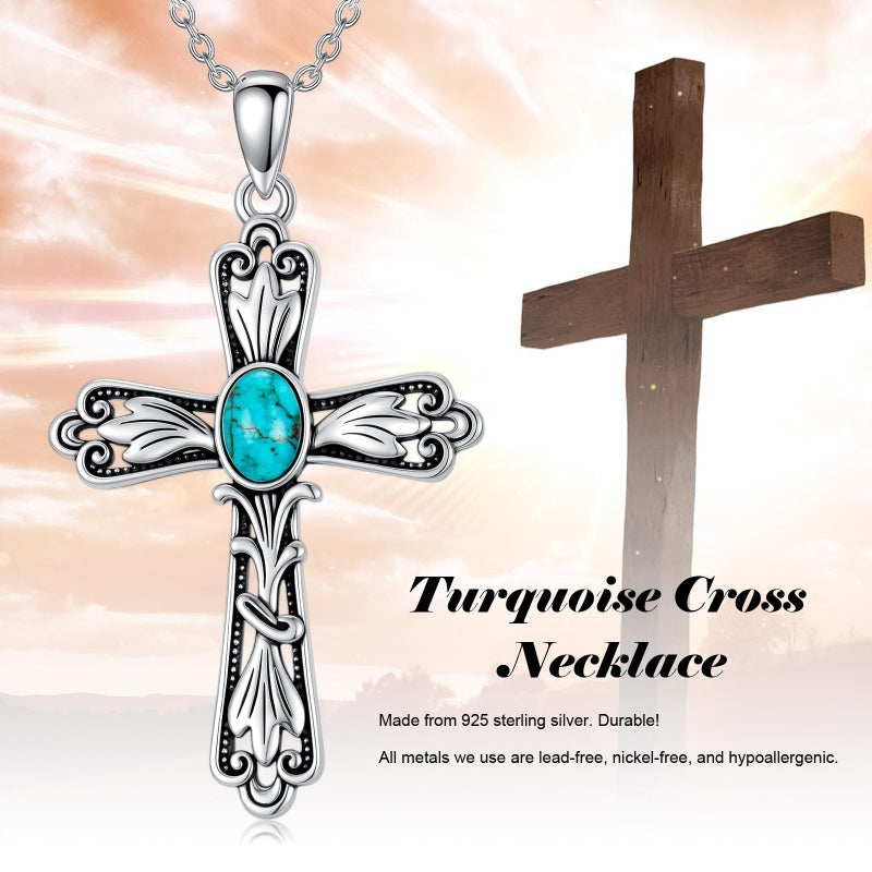 14K Gold Plated Turquoise Cross Pendant Necklace