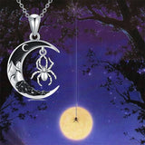 Gothic Jewelry Bat/Cat/Wolf/Spider Pendant Sterling Silver Crescent Moon Necklace for Women Girls Black Jewelry Gifts