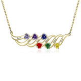 Sterling Silver Personalized Birthstone Name Wave Pendant Family Necklace