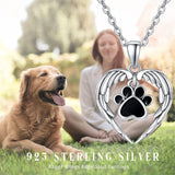 Paw Print Urn Necklace for Ashes S925 Sterling Silver Angel Wings Urn Necklace Pet Cremation Jewelry for Women