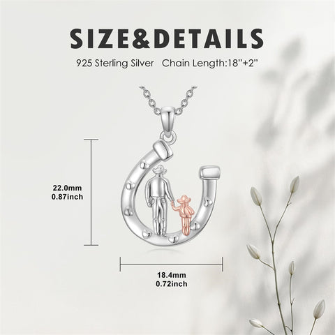 Sterling Silver Father Daughter Western Cowgirl Pendant Necklace