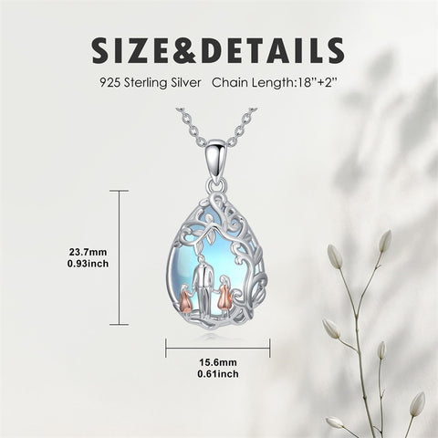 Sterling Silver Moonstone Teardrop Father Daughter Mother Daughter Pendant Necklace
