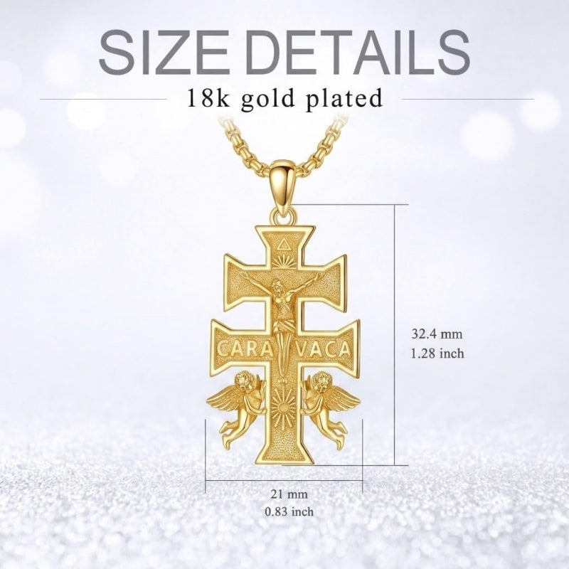 14K Gold Plated Cross Pendant Necklace for Men Religious Jewelry Christian Gift