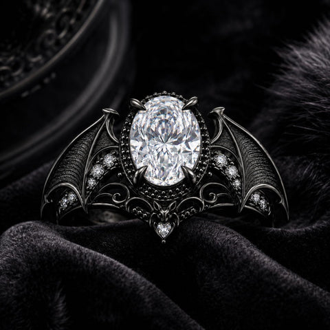 Sterling Silver 10K 14K 18K Gold Moissanite Gothic Black  Engagement Wedding Ring  for Women Halloween Gift