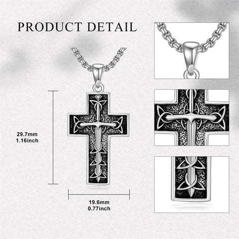 Sterling Silver Cross Christian Pendant Necklace for Men