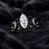 Sterling Silver 10K 14K 18K Gold Moissanite Gothic Black  Engagement Wedding Ring  for Women Halloween Gift
