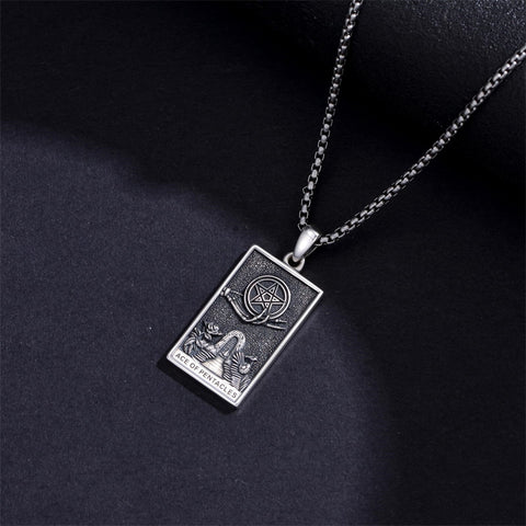 Sterling Silver Lovers Hierophant Magician Three of Swords Wheel of Fortune SkeletonTarot Card Pendant Necklace