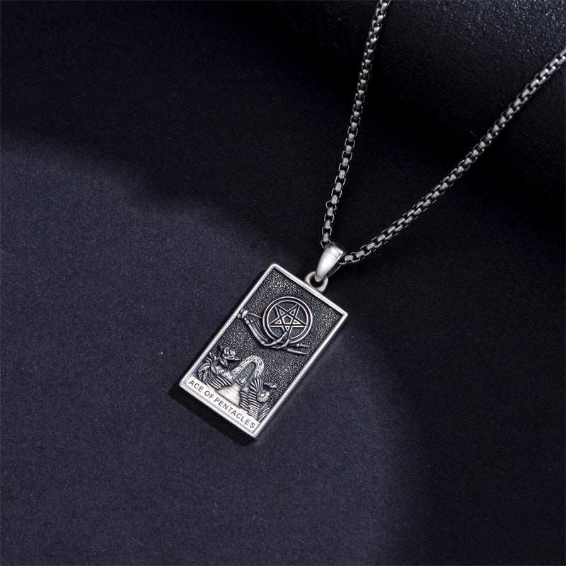 Sterling Silver Lovers Hierophant Magician Three of Swords Wheel of Fortune SkeletonTarot Card Pendant Necklace