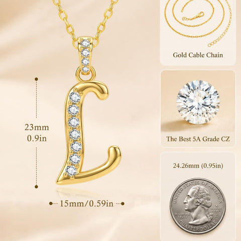 Cubic Zircon 14K Gold Plated Initial Letter A-Z Pendant Necklace