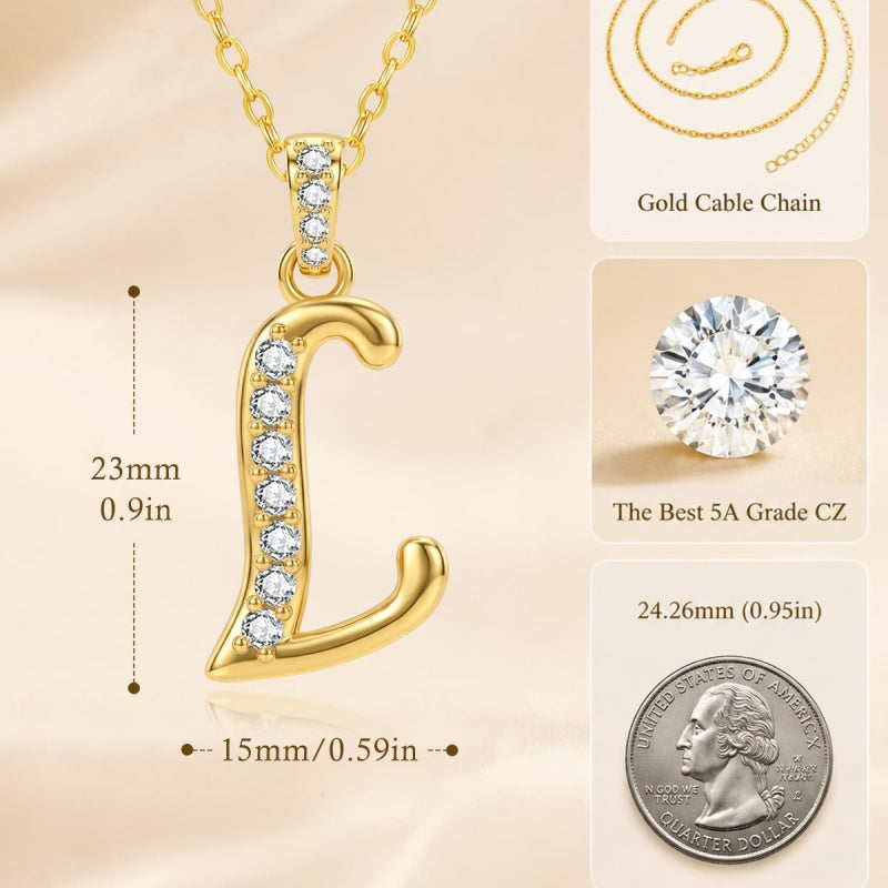 Cubic Zircon 14K Gold Plated Initial Letter A-Z Pendant Necklace