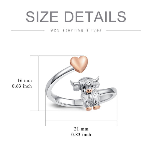 Sterling Silver Adjustable Highland Cow Ring