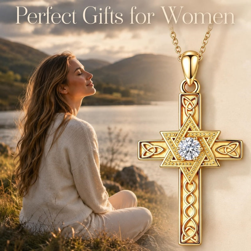 14K Gold Plated Cross Necklace for Women