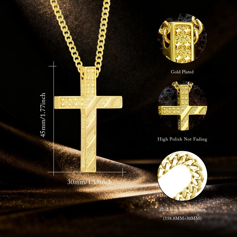 14K Gold Plated Cross Pendant Necklace for Men