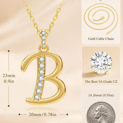 Cubic Zircon 14K Gold Plated Initial Letter A-Z Pendant Necklace