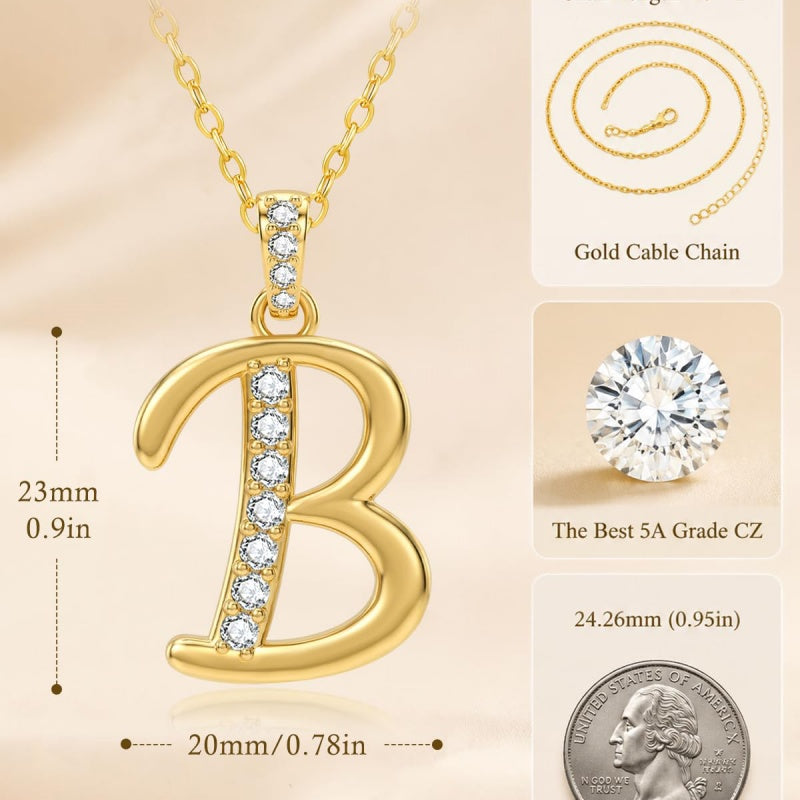 Cubic Zircon 14K Gold Plated Initial Letter A-Z Pendant Necklace