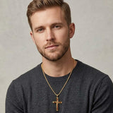 14K Gold Plated Wooden Cross Pendant Necklace Christian Catholic Jewelry Religious Gift