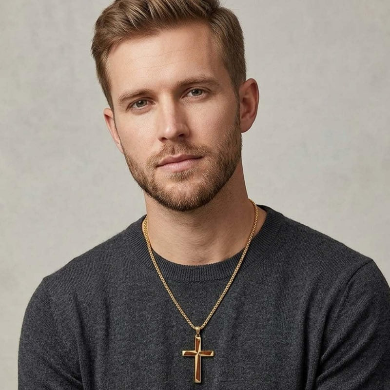 14K Gold Plated Wooden Cross Pendant Necklace Christian Catholic Jewelry Religious Gift