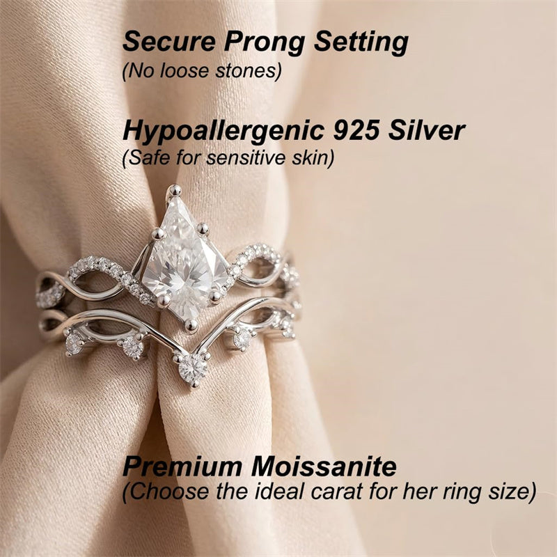 Sterling Silver 10K 14K 18K Gold 1CT-4CT Heart Round Teardrop Oval Moissanite Engagement Rings Set for Women